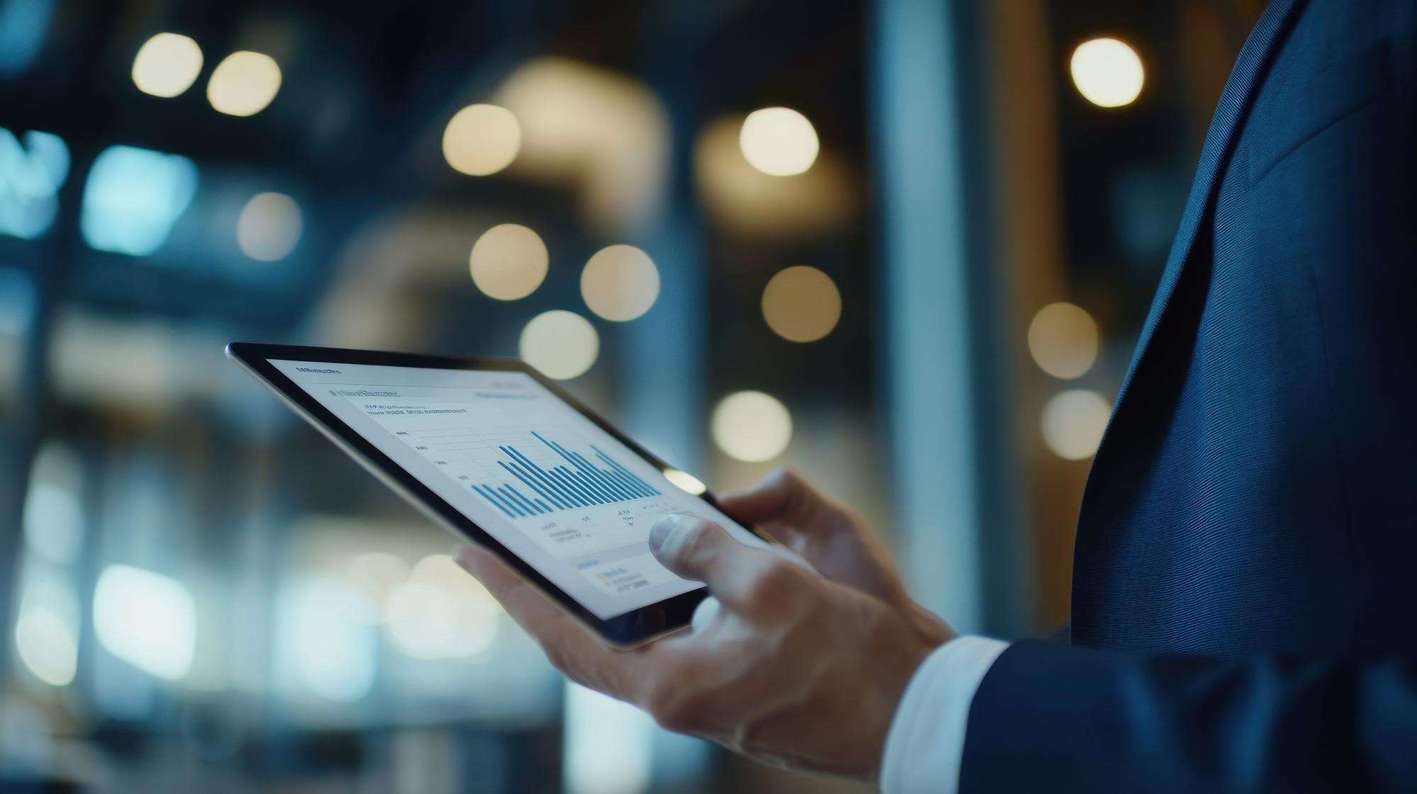 Close-up of financial chart and hands